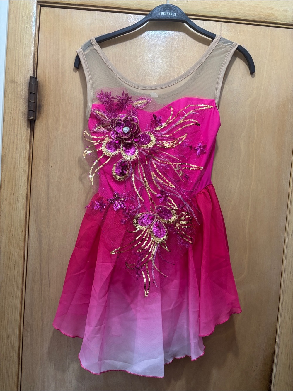Girls Pink Floral Sequin Dance Costume